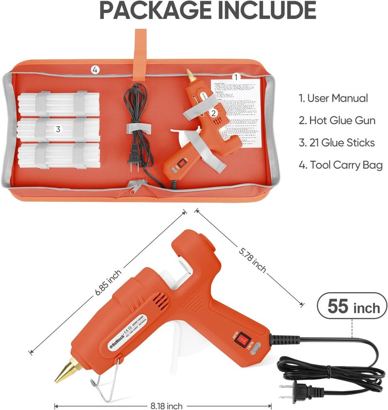 ROMECH Full Size Hot Glue Gun with 60/100W Dual Power and 21 Hot Glue Sticks (7/16"), Fast Preheating Heavy Duty Industrial Gluegun with Storage Case for Crafting, DIY and Repairs (Orange) - Image 5